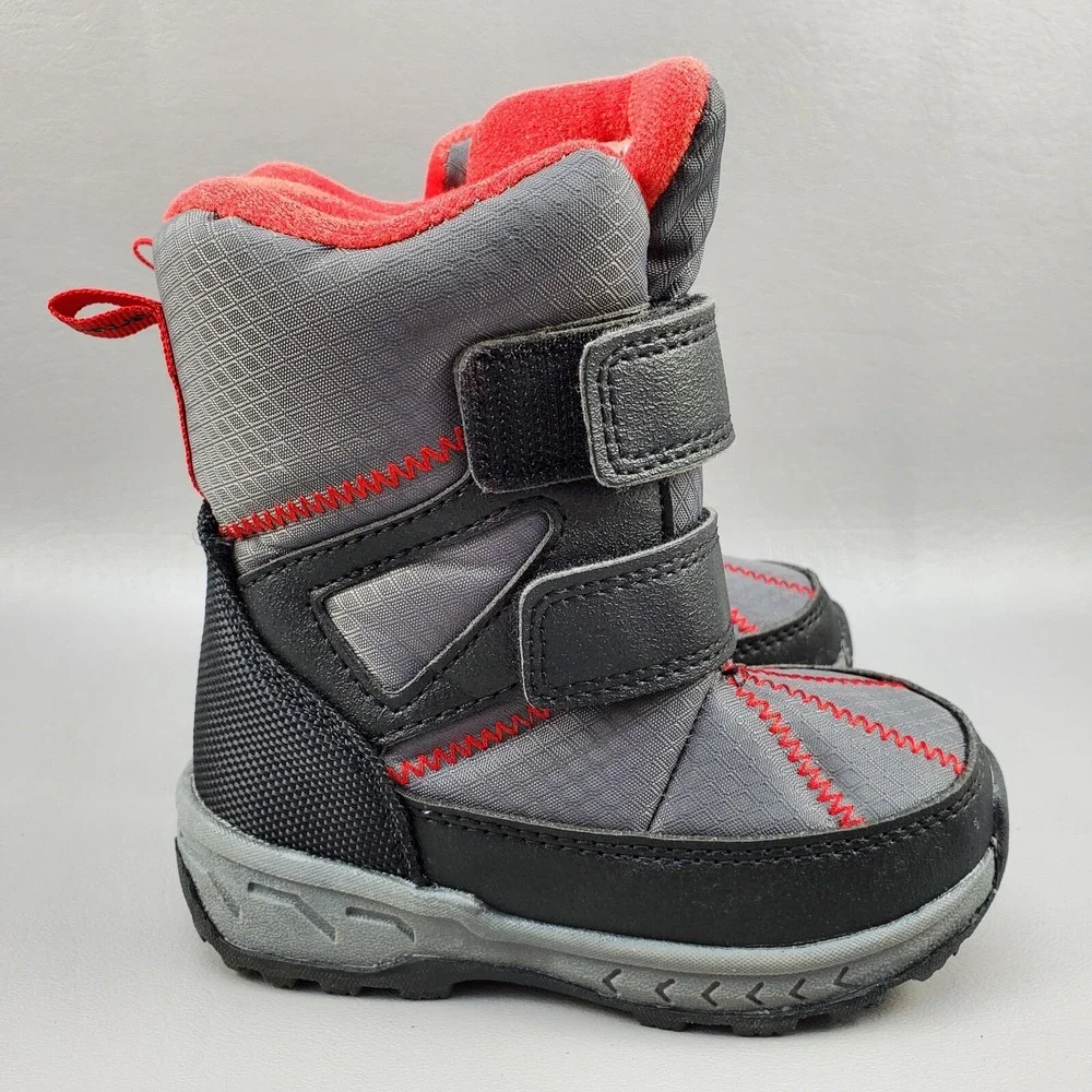 Carter's Booth CR Winter Snow Boots Toddler Boys Size 7 Mid Calf Hook Loop Gray